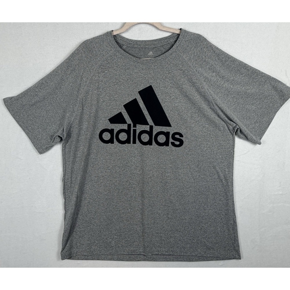 Adidas Men's XL Gray Heather Big Logo Performance T-Shirt Athletic